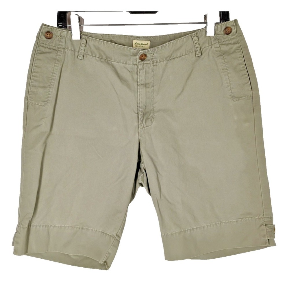 Eddie Bauer Women's Sz 8 Vashon Fit Green‎ Khaki Style Hiking Bermuda Shorts